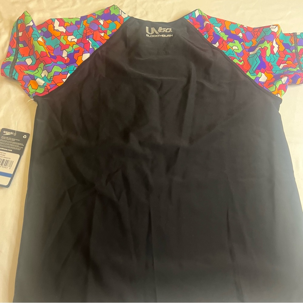 NWT Speedo XL Rainbow Brights Short Sleeve Rash Guard Swim Shirt Girls - Picture 2 of 8